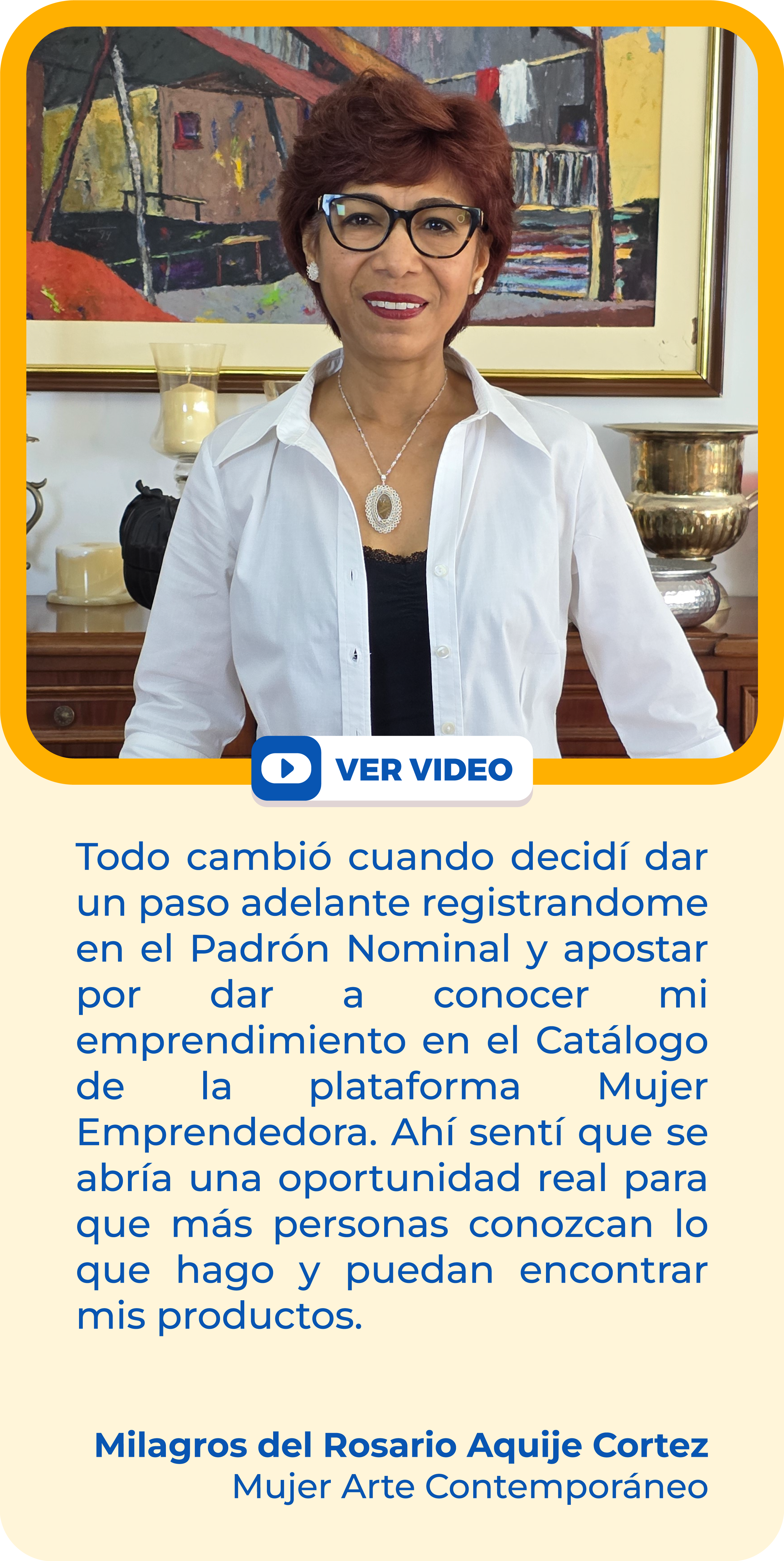 Testimonio de Milagros del Rosario Aquije Cortez, representante de Mujer Arte Contemporáneo, sobre Joyería tejida a mano con hilo de plata